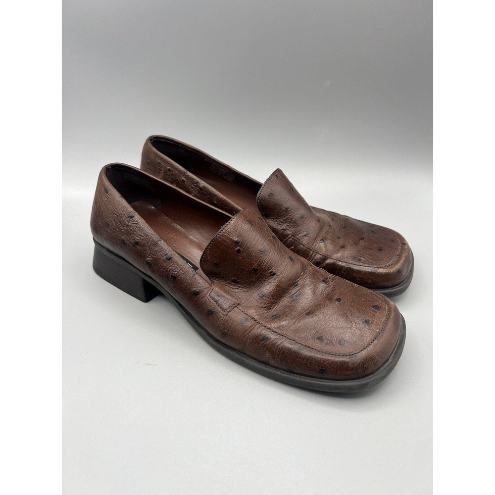 Vtg Women’s Nine West Leather Brown Square Toe 90s Y2k Heels Shoes | 7 1/2